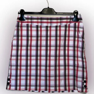 Lija women’s skort 4 small skirt athletic activewear plaid white pink golf mini